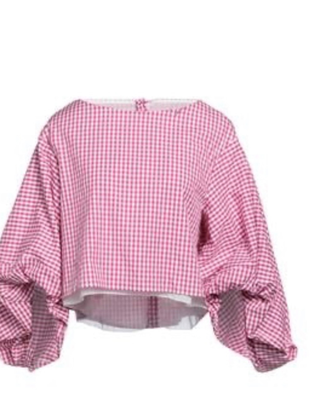 Pink Gingham Balloon-Sleeve Cropped Blouse